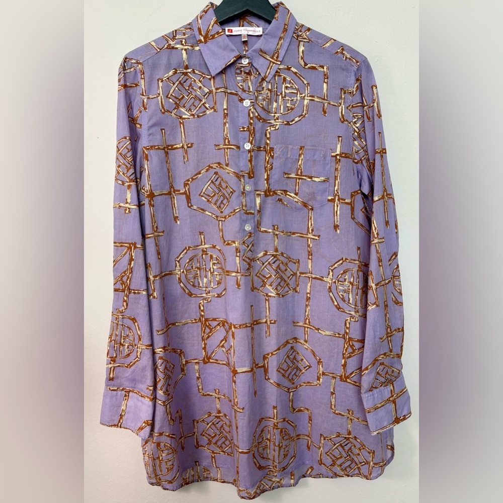 Jude Connally Women’s Long Sleeve Bamboo Gold Print Tunic Top Size 8 Sku#126